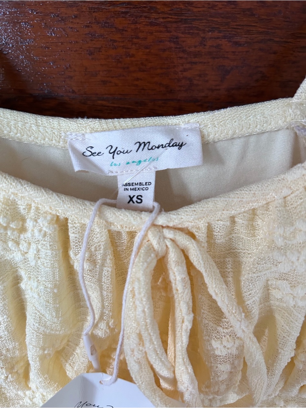 See You Monday Pale Yellow Lace Tie-Front Top